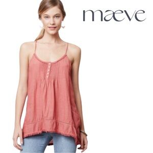 Maeve Sleeveless Pintuck Button‑Front Ruffle Hem Tank Top – Size 2